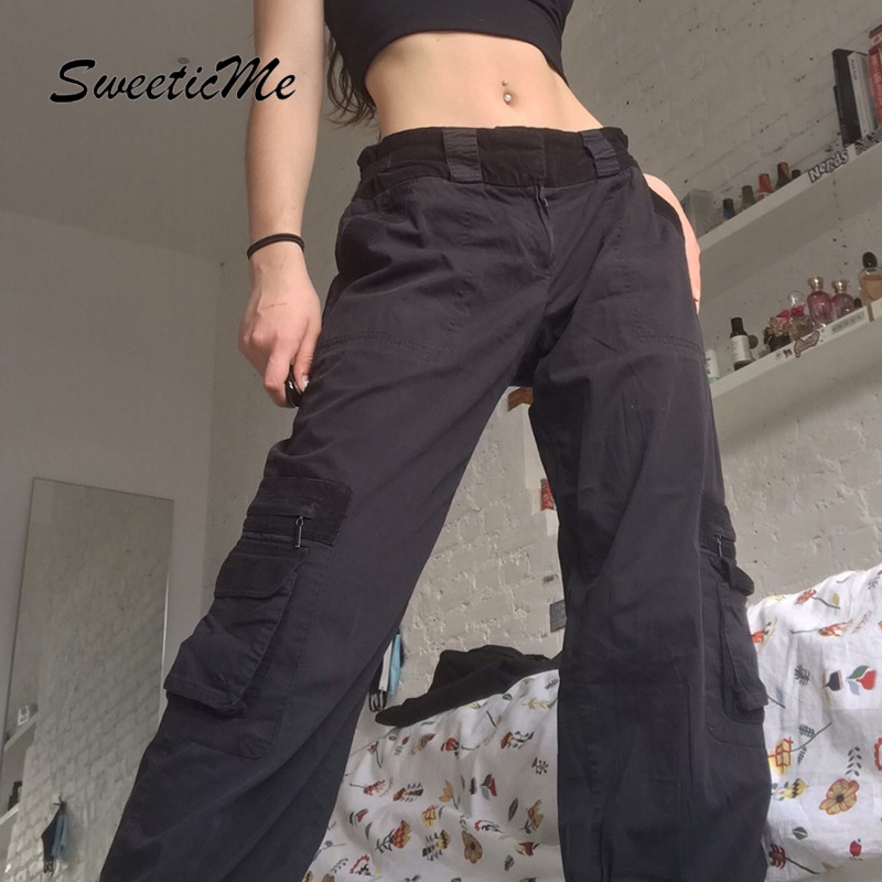 Quần Jean Mỏng Lưng Cao Phối Nhiều Túi Phong Cách Đường Phố SweeticMe   Thời Trang Cho Nữ