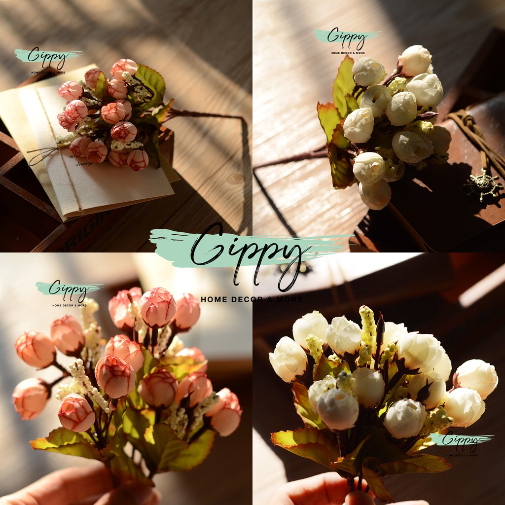 Khóm hoa hồng mini xinh xắn - phụ kiện trang trí chụp hình - Gippy Decor