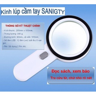 Kính lúp cầm tay có 12 đèn LED phóng đại 30 lần Sanigty