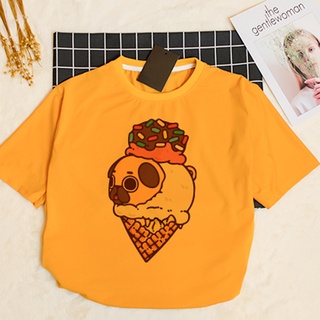 Áo Thun Nữ Tay Lỡ Unisex In Hình Cây Kem Cún Con DLX