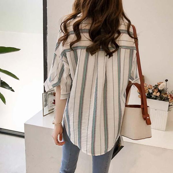 Áo sơ mi nữ công sở cổ trụ đẹp form rộng họa tiết sọc size m đến 4xl