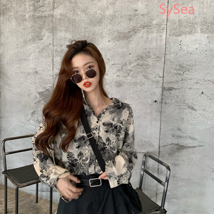 Áo Sơ Mi Chiffon Tay Dài In Họa Tiết Thanh Lịch Phong Cách Retro