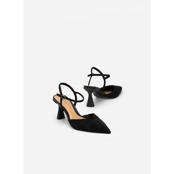 Vascara GIÀY BÍT MŨI NHỌN PHỐI VẢI XẾP LY SPOOL HEEL - BMN 0549 - MÀU ĐEN