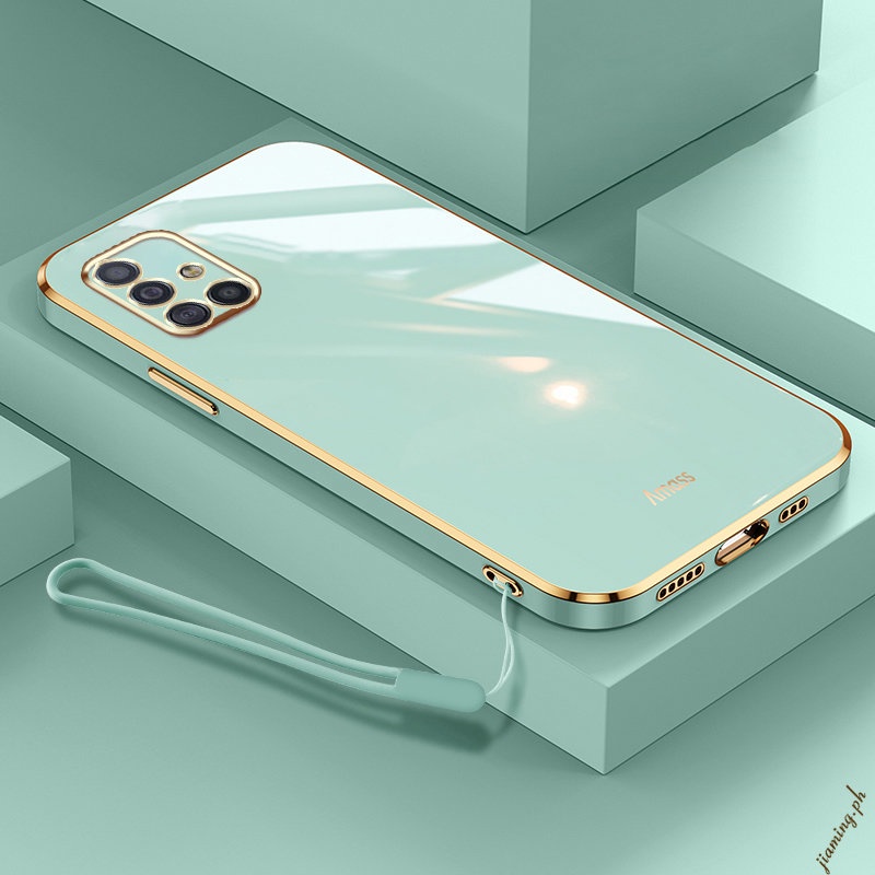Ốp Điện Thoại Silicon Mềm Viền Thẳng 6D Chất Lượng Cao Có Dây Đeo Cho SAMSUNG Galaxy A71 A51 4G Sự Bảo Vệ