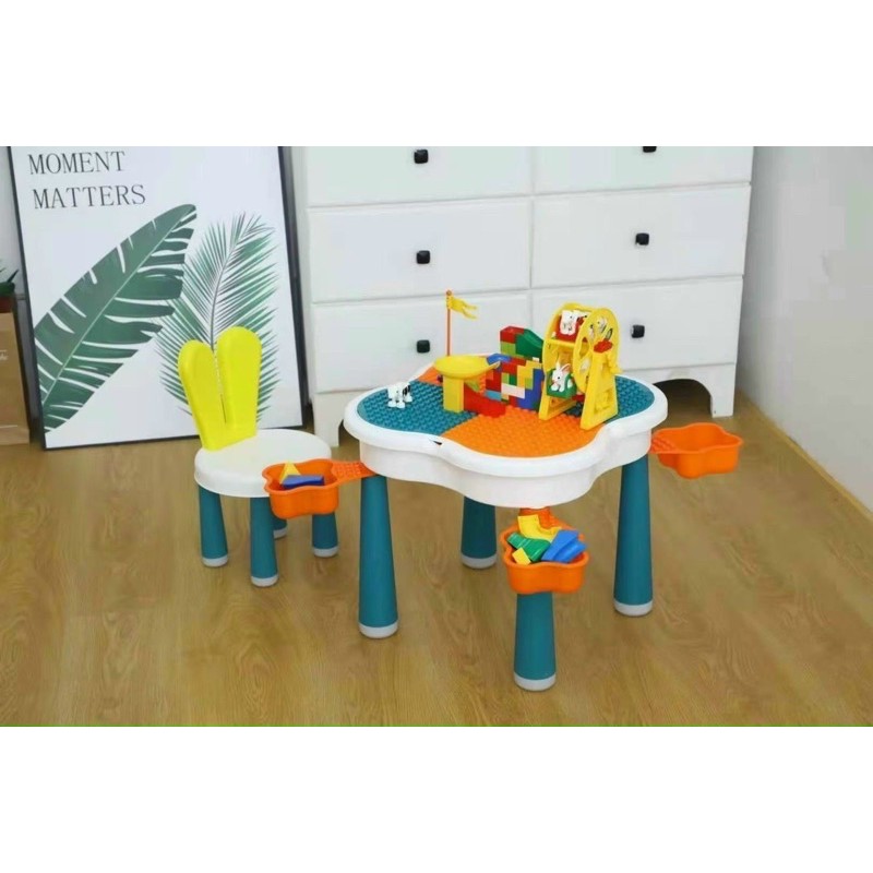 Bộ bàn ghế đa năng  ghép lego vừa câu cá kiêm ngồi ăn và ngồi tập tô