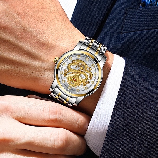 Đồng Hồ Nam ONTHEEDGE Mặt Rồng Nổi 3D Mắt Đính Đá Cao cấp Thạch Anh Sáng -chống thấm nước Dây Thép Không Gỉ  𝐃𝐇𝟒 | BigBuy360 - bigbuy360.vn