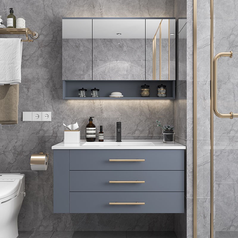 Hiện đại và đơn giản kết hợp tủ phòng tắm bằng gỗ nguyên khối giản, Chậu rửa bàn trang điểm đặt sàn kiểu Bắc Âu ch | BigBuy360 - bigbuy360.vn