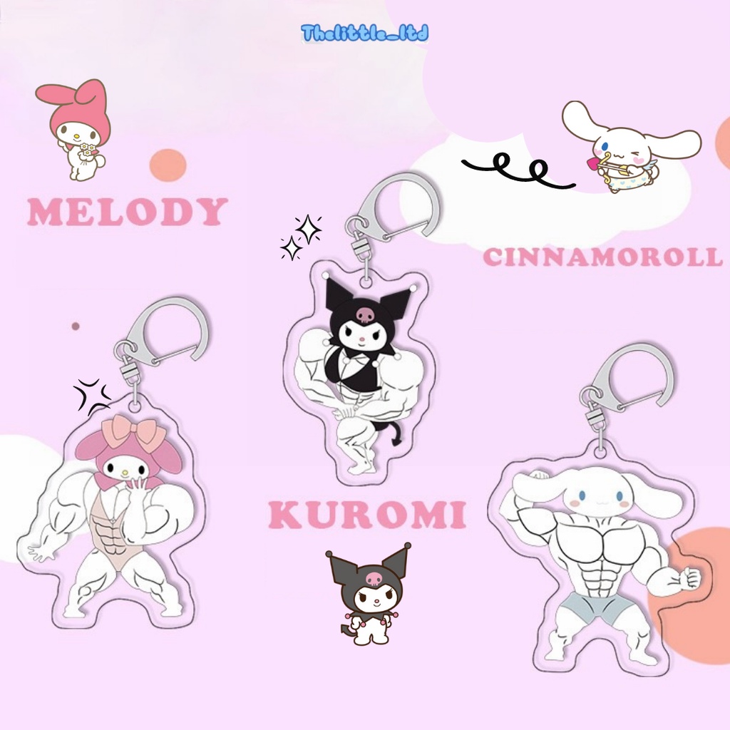 Móc khoá hình Cinnamoroll dễ thương cơ bắp, anime Macho Melody Kuromi cute đô con cặp đôi