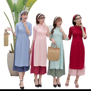 Set áo dài cô ba kèm quần lụa