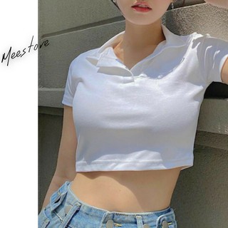 Áo Croptop Cổ Bẻ Nữ- Áo thun croptop polo basic tay ngắn có cổ trơn dáng ôm Ulzzang SIÊU XINH
