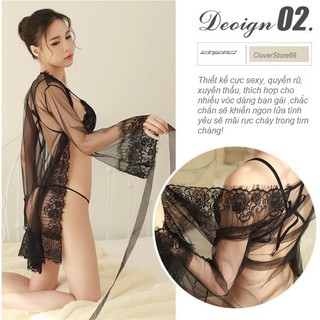 Váy ngủ xuyên thấu gợi cảm Clo95 phong cách nhật chất ren mềm mịn, váy ngủ sexy, quần lót lọt khe kèm áo choàng