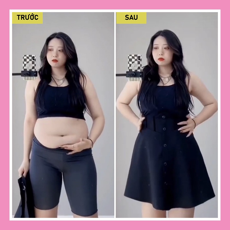 Chân váy xòe ngắn lưng cao NỊT BỤNG ôm eo có BIGSIZE màu đen trẻ trung năng động vải dày CV43