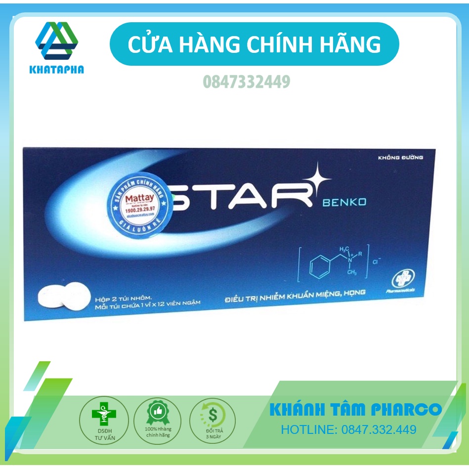 ✅ Kẹo Ngậm STAR BENKO Hộp 24 Viên -  Xóa tan cảm giác, mệt mỏi