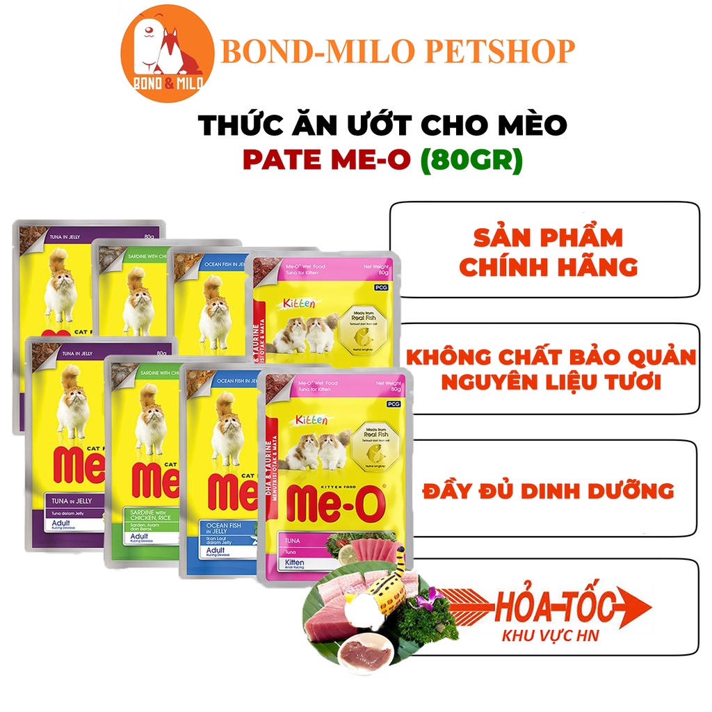 THỨC ĂN ƯỚT CHO MÈO PATE ME-O GÓI 80GR - BONDMILO SHOP