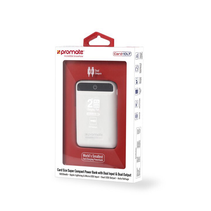 Pin Sạc Dự Phòng 10050mAh Promate CARD-10LT 2 Cổng Sạc UltraFast - Hàng Chính Hãng