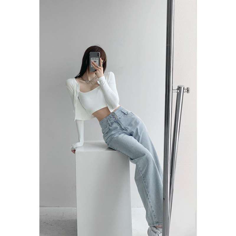 DEAL SỐC_Quần Jeans Nữ Ống Rộng 3 Khuy Cao Cấp OHS3700 | WebRaoVat - webraovat.net.vn