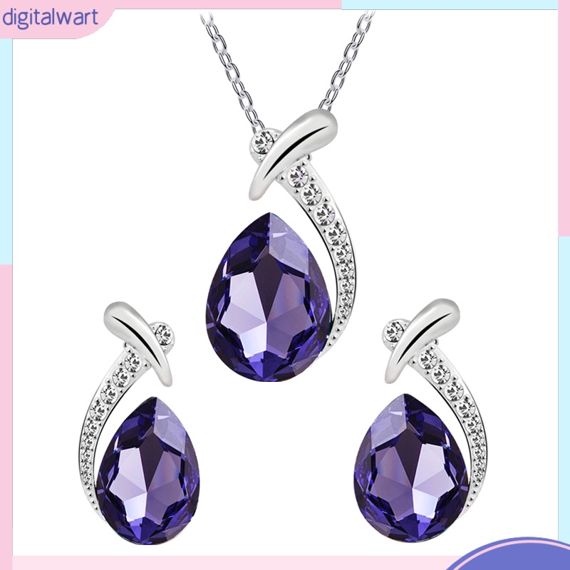 Bộ dây chuyền + bông tai đính đá hình giọt nước thời trang sang trọng cho nữ tùy chọn màu sắc