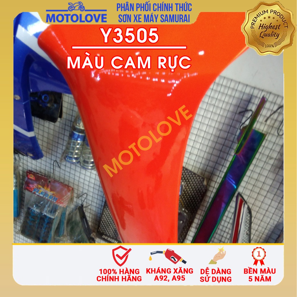 Combo Sơn Samurai màu cam rực Y3505 loại 2K chuẩn quy trình độ bền 5 năm gồm 2K04 - 102-Y3505 -2k01 hàng nhập khẩu.