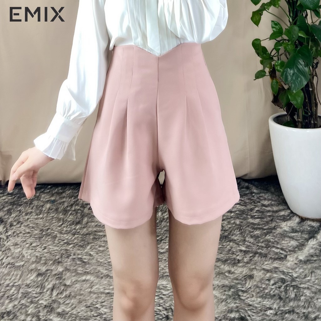 Quần short nữ 2 ly EMIX (5 màu), dáng ngắn, cạp cao, khóa sau, ống rộng, xếp ly, vải tuyết mưa, mềm mịn, không nhàu Q628