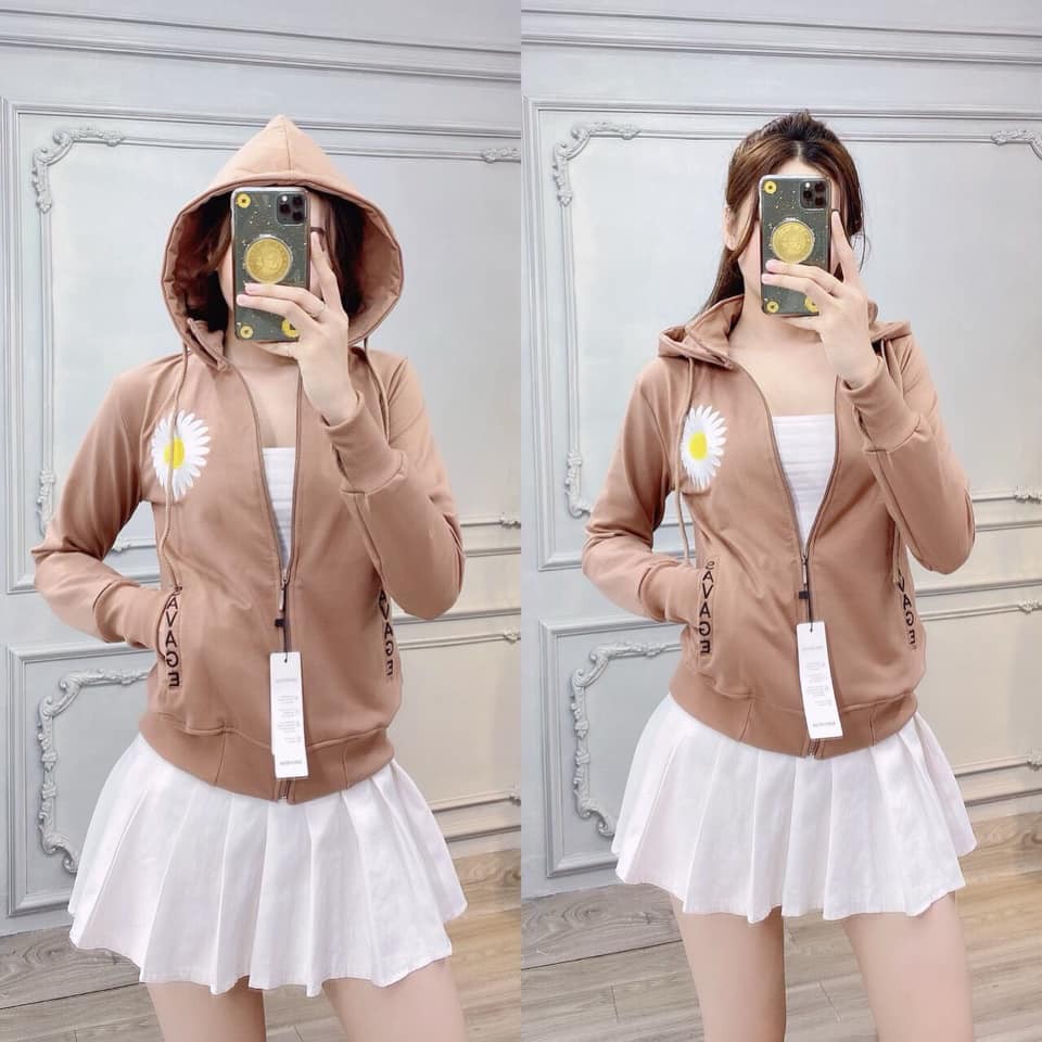 Áo khoác nữ thun da cá thêu hoa cúc | BigBuy360 - bigbuy360.vn