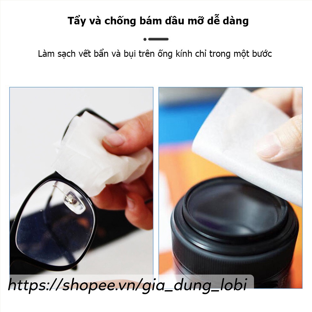 Khăn lau kính chống bám hơi nước hộp 100 miếng, khăn lau kính nano chống bám hơi nước vân tay kính mắt điện thoại