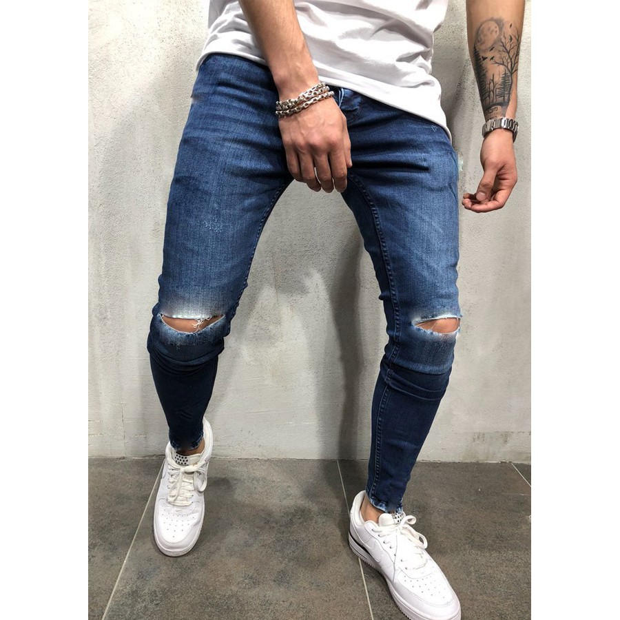 Quần Bò Đen Rách Gối Thời Trang Trẻ Trung Dáng Ôm Chất Mịn | BigBuy360 - bigbuy360.vn