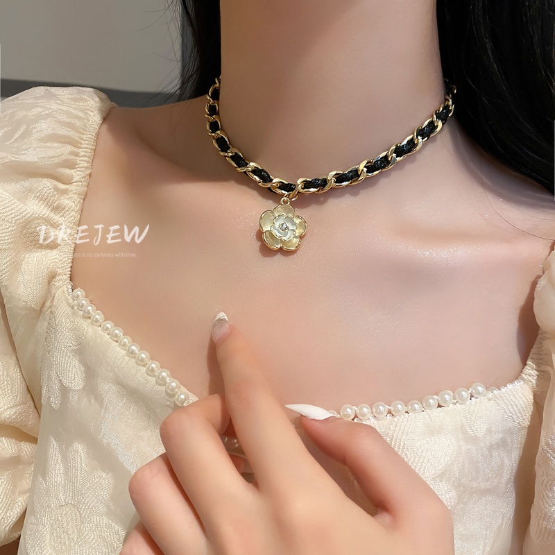 Vòng Cổ Da Đính Đá Họa Tiết Hoa Phong Cách Âu Mỹ Cổ Điển Thời Trang