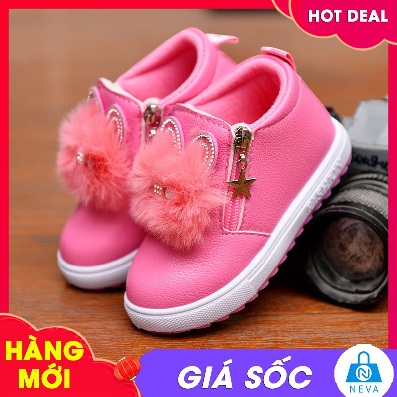 (HOT) Giày cho bé gái mùa thu đông mẫu mới gắn lông siêu xinh NEVA8505