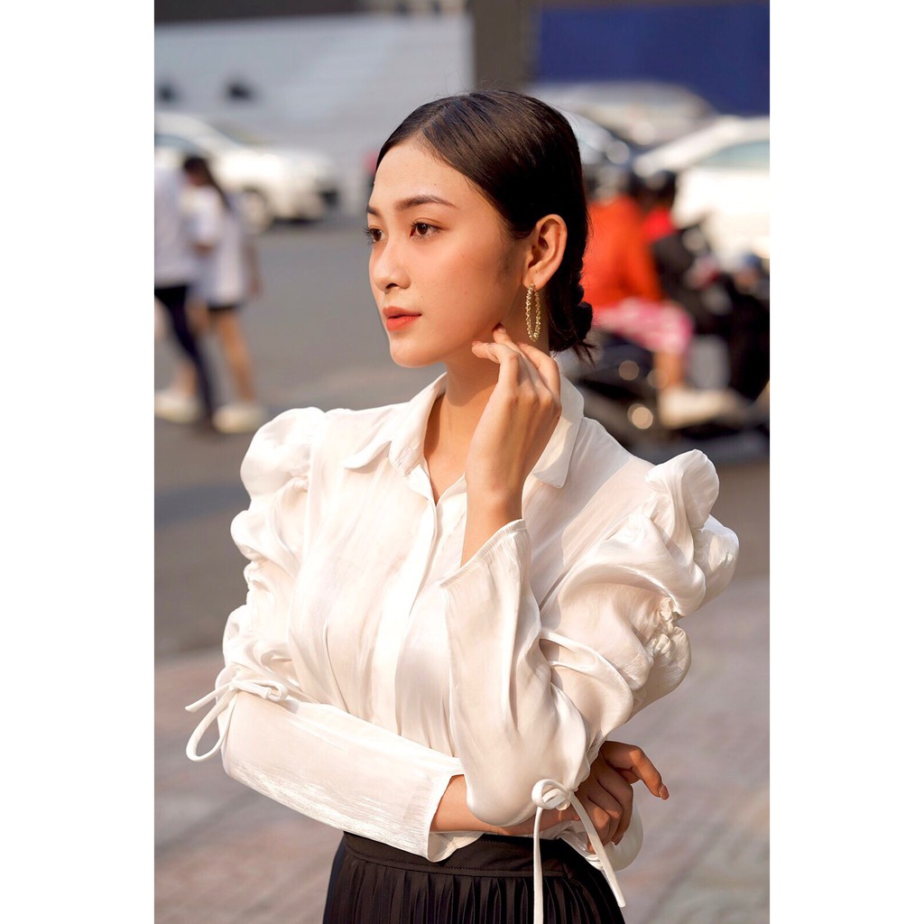 VELLE DESIGN Áo sơ mi lụa tơ organza Camellia thanh lịch sang trọng