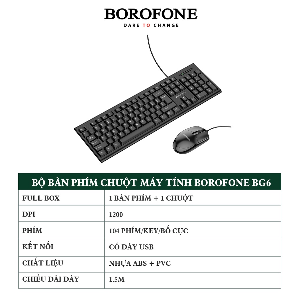 Bộ bàn phím và chuột máy tính có dây Borofone BG6 - AK Mobile