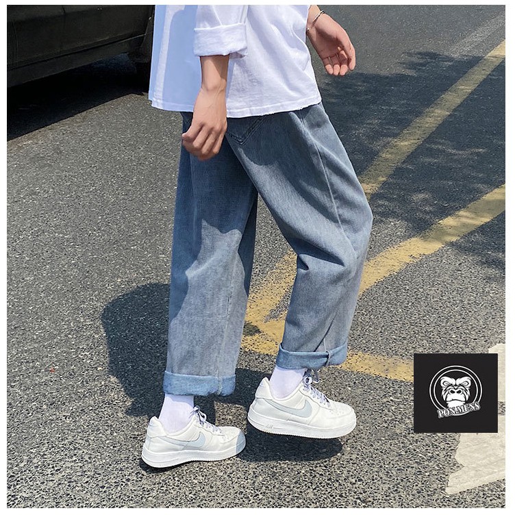 Quần jean baggy nam nữ ống suông rộng màu xanh sẫm 2021 824 | BigBuy360 - bigbuy360.vn