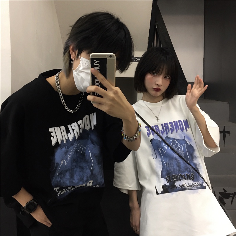 Áo thun Unisex form rộng tay lỡ, Áo phông nam nữ cotton thấm hút, dày dặn mềm mịn họa tiết WONDERLAND
