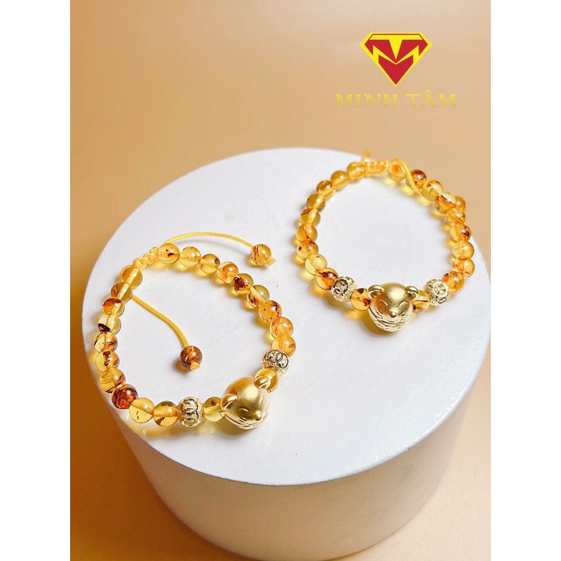 Vòng hổ #phách Minh Tâm jewelry con giáp bạc mạ vàng cho bé