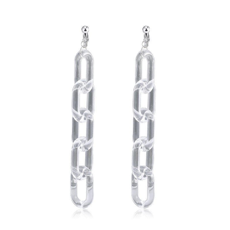 Bông Tai Dạng Móc Xích Không Đục Lỗ Trong Suốt Phong Cách Hàn Quốc 23552