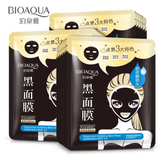 Mặt nạ thải độc than hoạt tính BIOAQUA Hyaluronan Hydrating Black Mask