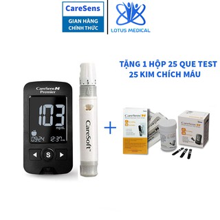 Máy đo đường huyết caresens n premier – máy đo tiểu đường tặng kèm 25 que thử và 25 kim chích