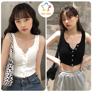 Áo Ba Lỗ Phối Khuy Cổ V Nữ Chất Thun Tăm body Ulzzang_VIETSTAR