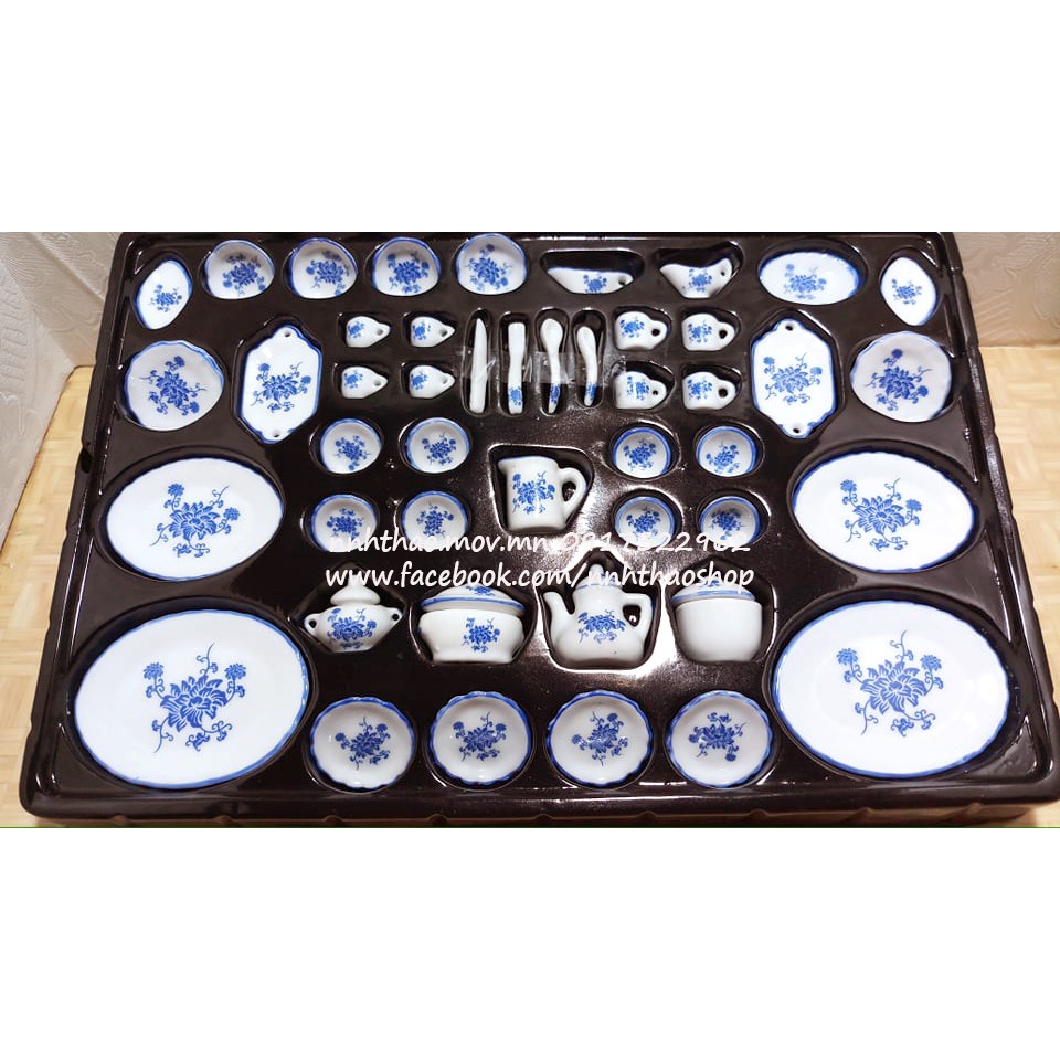 Miniature trang trí mô hình, roombox_Bộ chén đĩa bằng sứ (1:12)