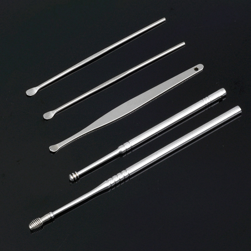 [sweet] 5Pcs/Set Stainless Steel Ear Pick Kit Ear Wax Removal Spiral Ear Picks Curette Remover Cleaner