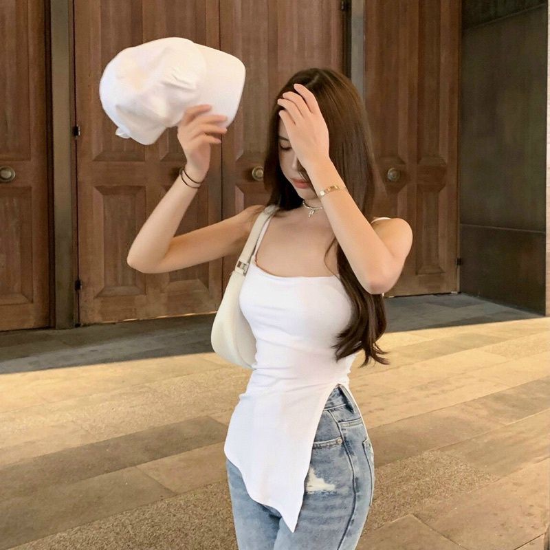 Áo 2 dây xẻ tà vạt chéo có mod ngực xịn xò