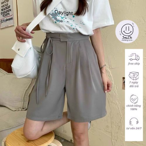 [XẢ HÀNG] Quần short Ống Rộng Dây Nơ Vải Nữ Tính | Smide Clothing