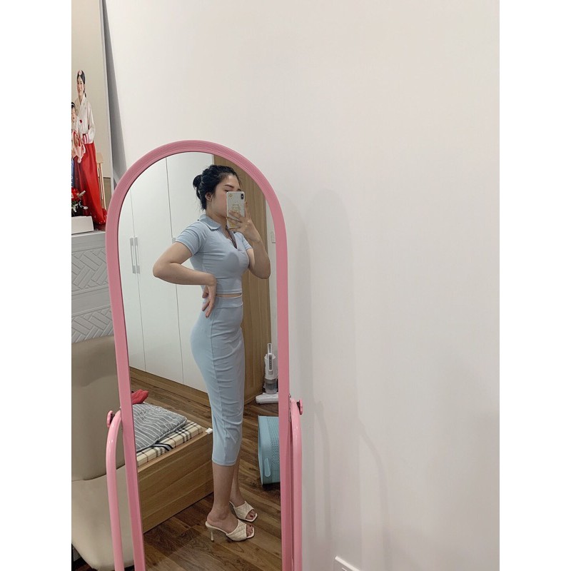 Set áo croptop cổ V  chân váy dài chất thun zip dày co giãn đa chiều [ ảnh thật tại shop ] | BigBuy360 - bigbuy360.vn