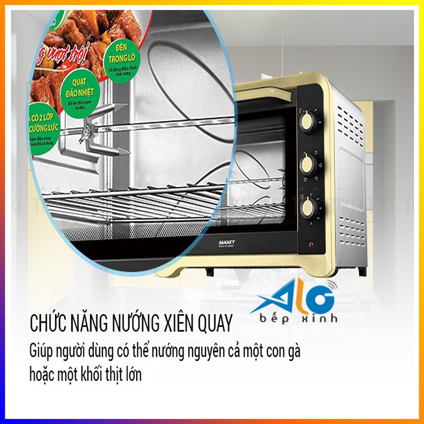 Lò nướng Sanaky 80 lít VH-809N2D - Toàn thân inox - Công suất 2000W - Nhiệt độ tối đa 230 độ - BH 2 năm - Alo Bếp Xinh