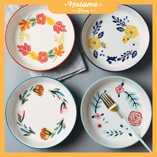 Đĩa sứ, dĩa sứ trang trí decor hình tròn đựng hoa quả đựng đồ ăn họa tiết hoa lá siêu xinh