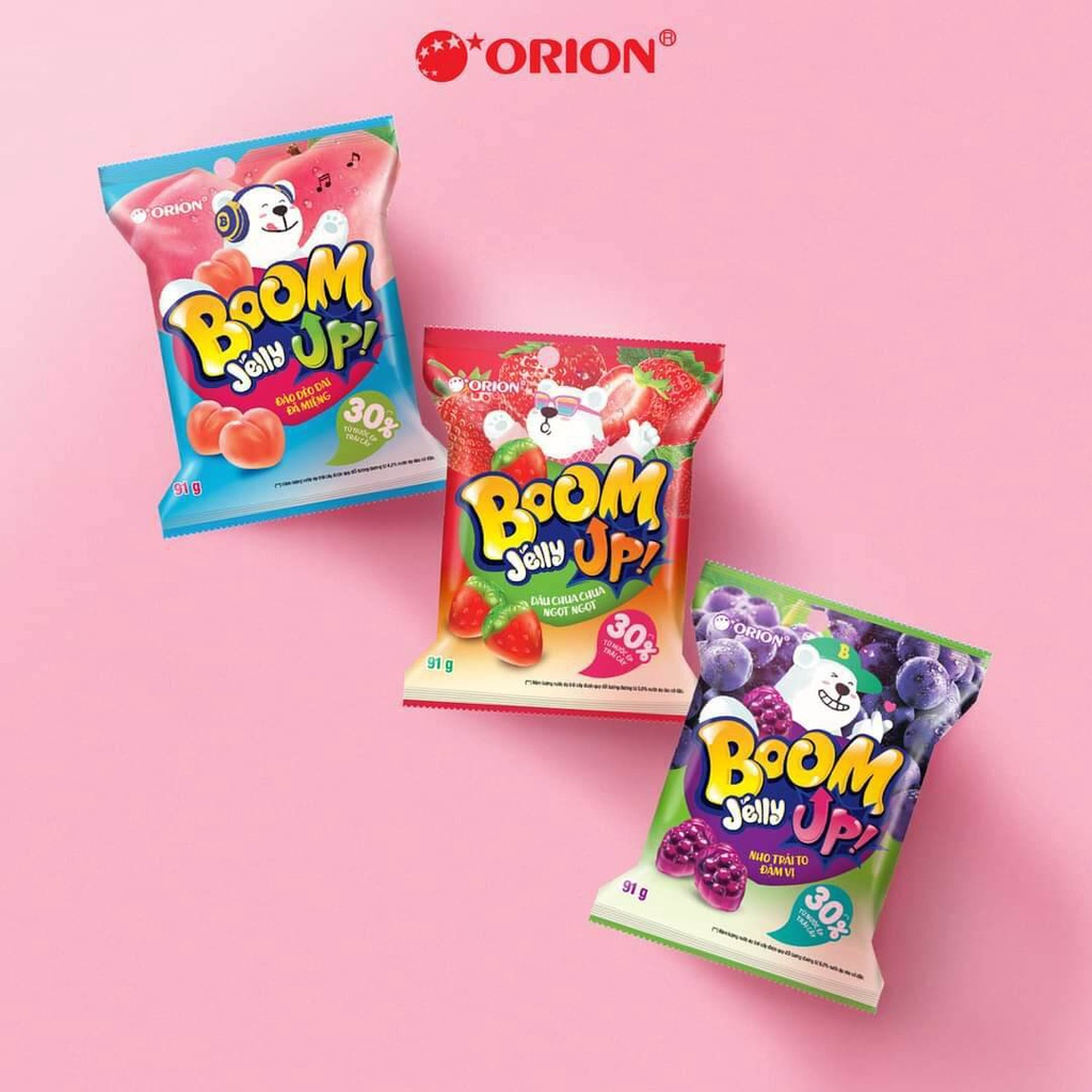 KẸO DẺO BOOM JELLY ORION 25GR VỊ ĐÀO, NHO, XOÀI MUỐI ỚT, DÂU