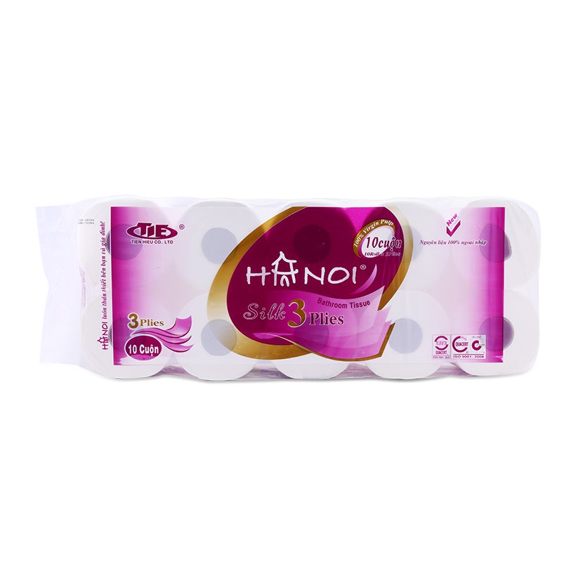 Giấy vệ sinh cao cấp Hà Nội silk 3 lớp 10 cuộn có lõi