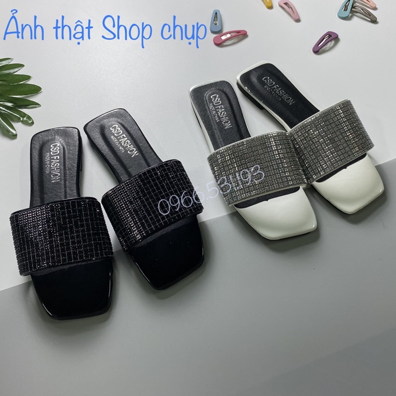 (Ảnh + video) MS300 Dép lê quai lấp lánh mũi vuông