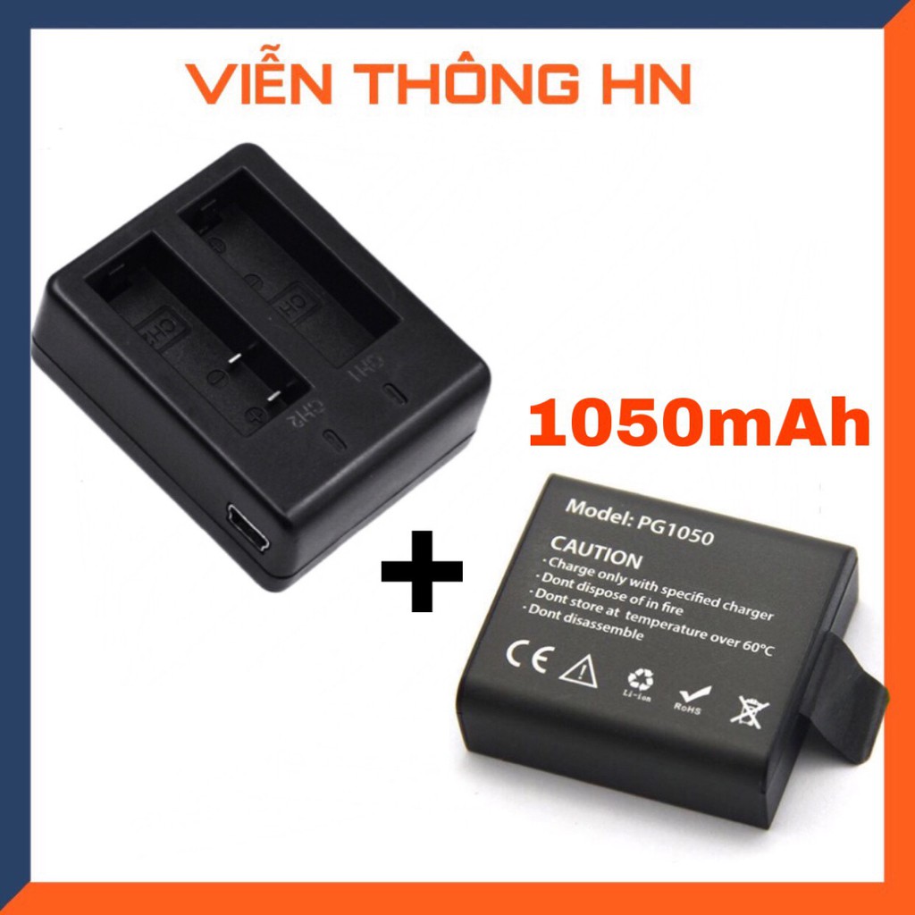 Combo pin 1050 mAh + dock sạc đôi cho mọi camera hành trình h9r sjcam 4000 amkov camera 4k - vienthonghn