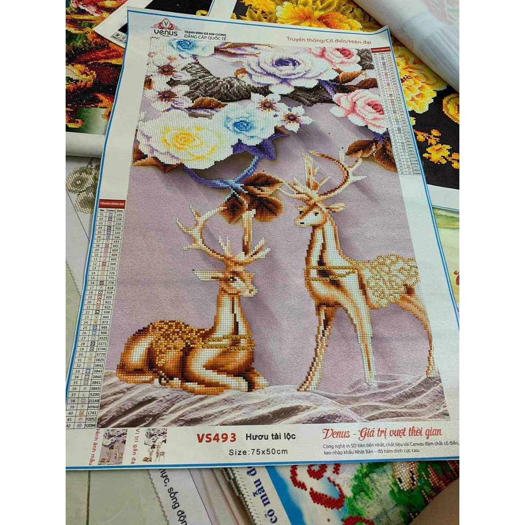 Tranh đính đá 5D Hươu Tài Lộc VS493 - KT: 75x50cm (chưa đính đá)
