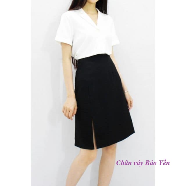Chân váy chữ A màu đen xẻ trước tới gối(sẵn size) - M24